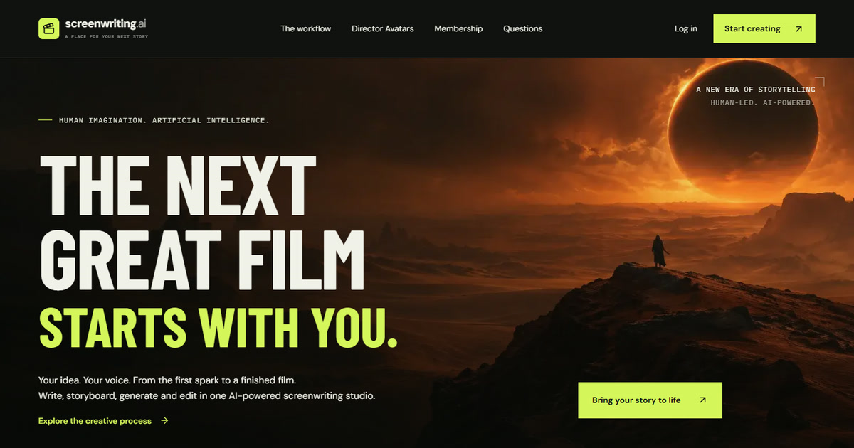 Screenshot of Screenwriting AI, One studio for the whole journey from logline to finished film